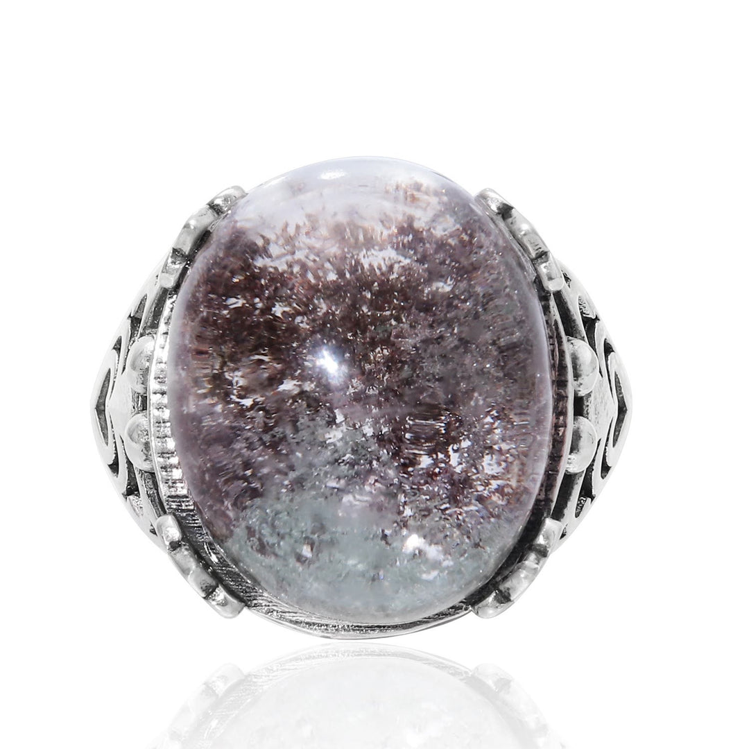 Anillo de plata de ley con araña de cuarzo fantasma verde de Olivenorma