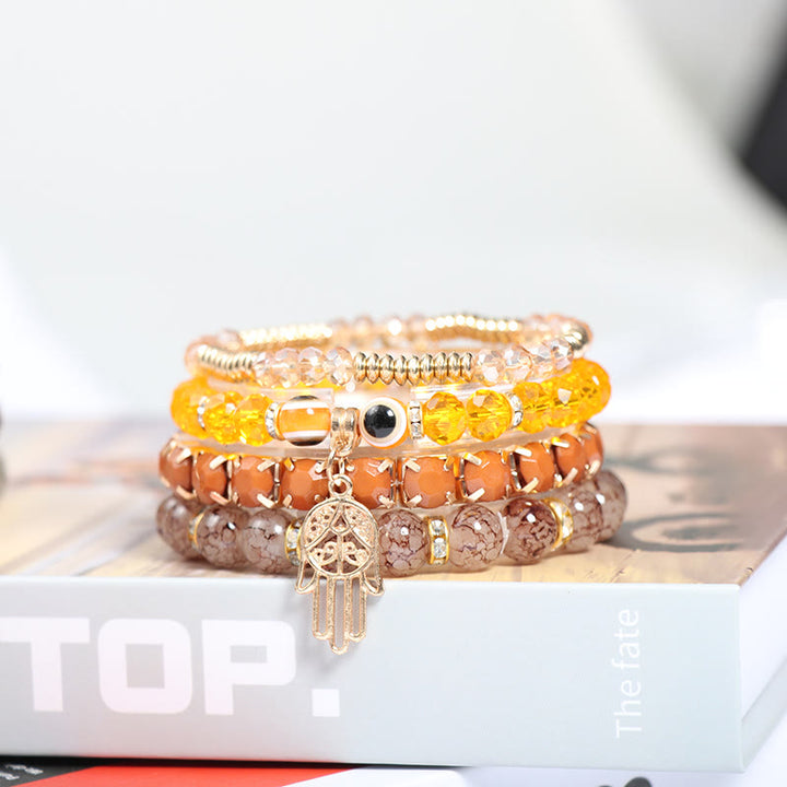 Juego de pulseras de cuentas de cuatro capas con ojo turco y hamsa de Olivenorma 