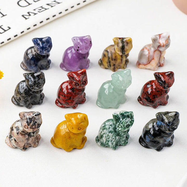Adorno con piedra preciosa tallada en forma de gato de la suerte de cristal natural de Olivenorma