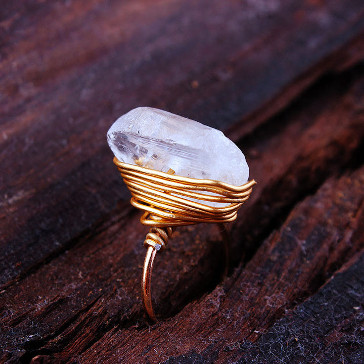 Anillo de alambre de cristal de piedra natural hecho a mano de Olivenorma