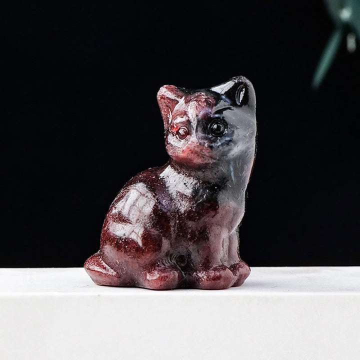 Adorno con piedra preciosa tallada en forma de gato de la suerte de cristal natural de Olivenorma