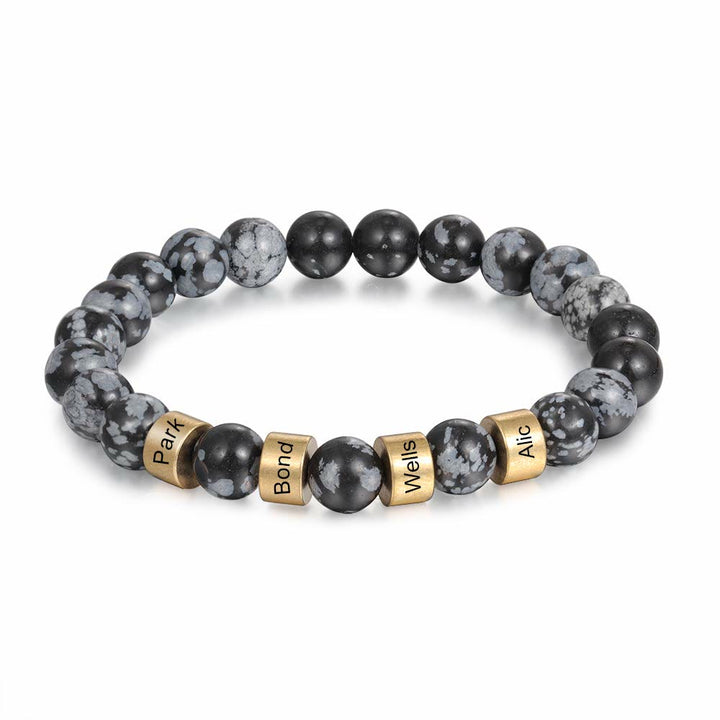 Pulsera de hombre personalizada con cuentas grabadas en piedra natural de Olivenorma