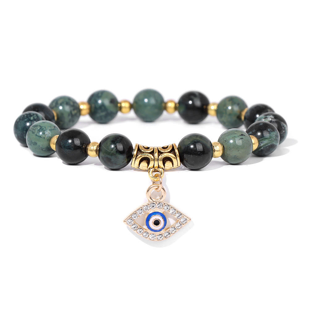 Pulsera con colgante de ojo malvado y cuentas de piedra natural de Olivenorma