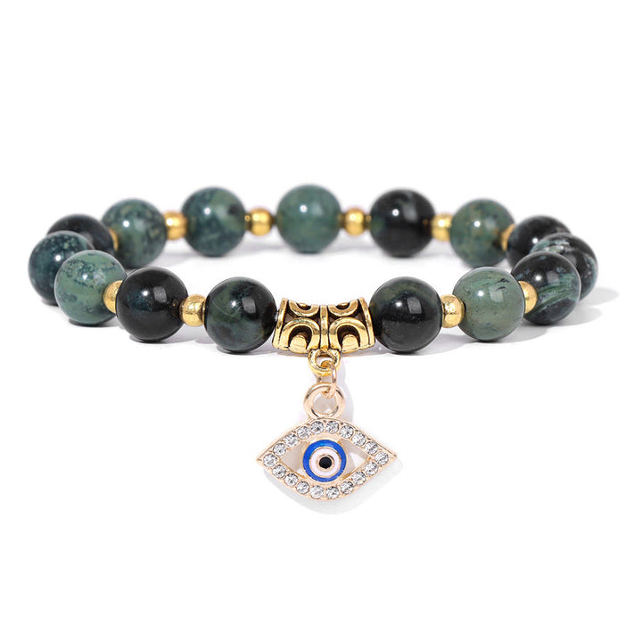 Pulsera con colgante de ojo malvado y cuentas de piedra natural de Olivenorma