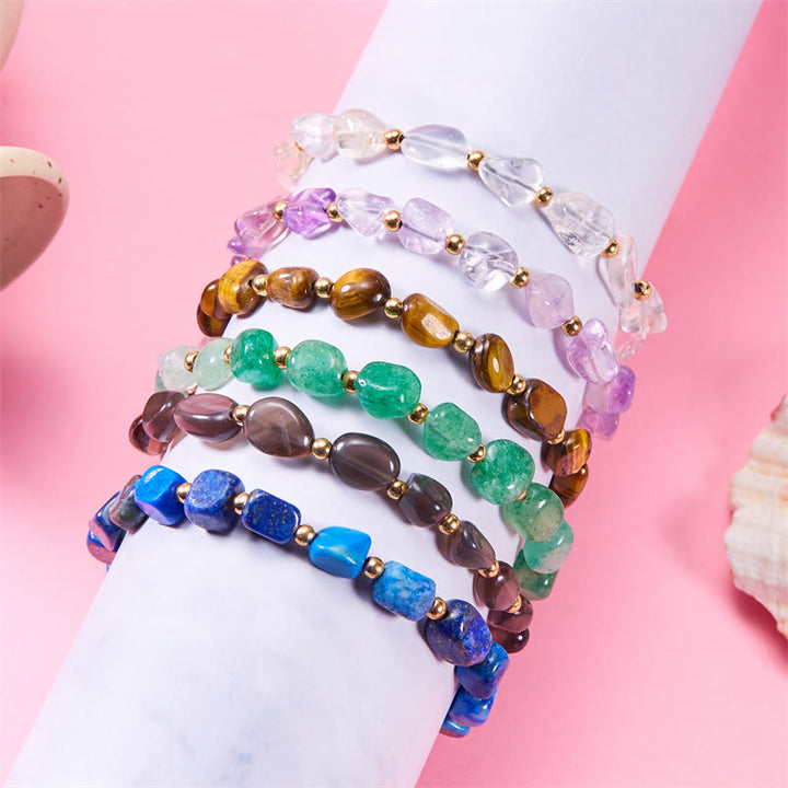 Pulsera tejida a mano con cuentas de piedra irregulares naturales de Olivenorma