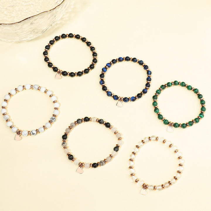 Pulsera con colgante de corazón de metal con cuentas de cristal natural de Olivenorma