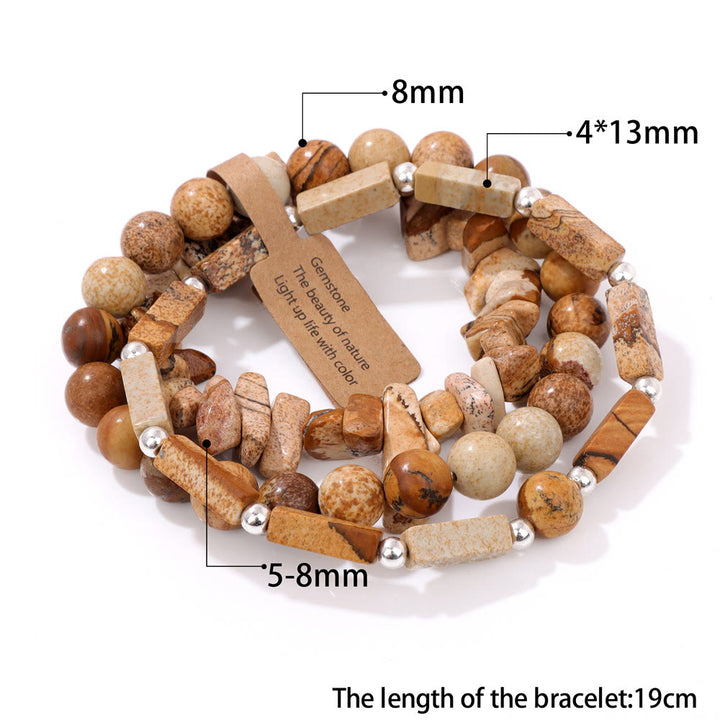 Juego de pulseras irregulares de tres capas con piedra natural Olivenorma