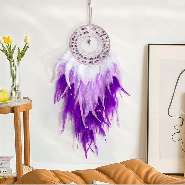 Colgante de péndulo de grava y amatista de Olivenorma Atrapasueños morado 