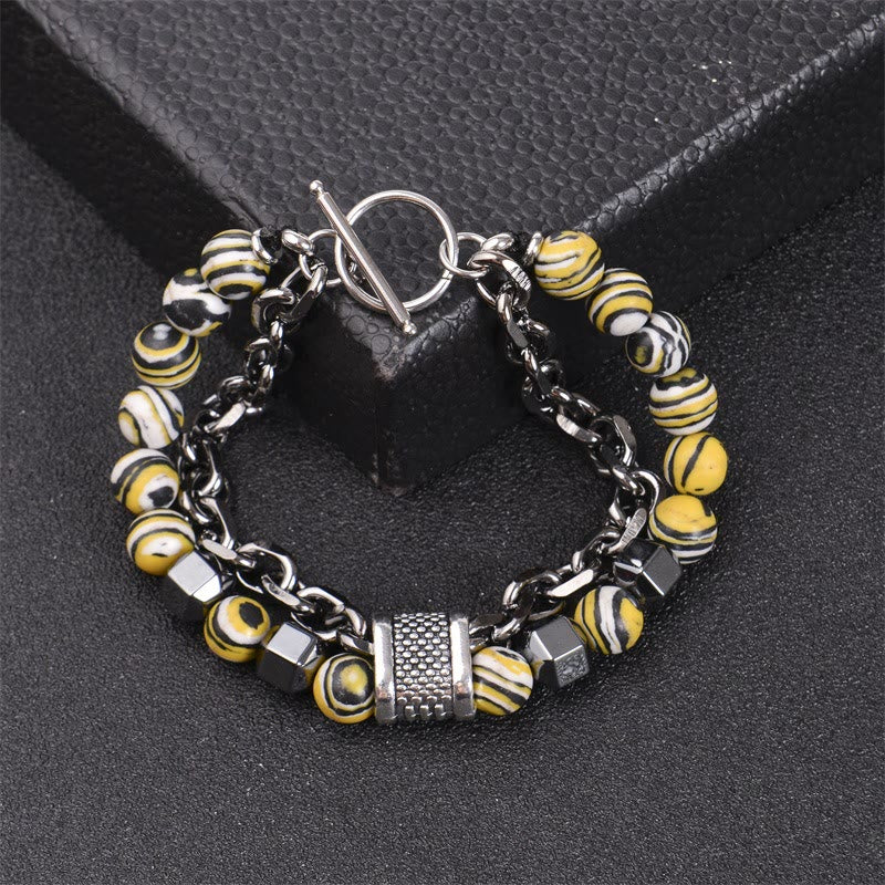 Pulsera de cadena de titanio con piedra de malaquita de 8 mm de Olivenorma