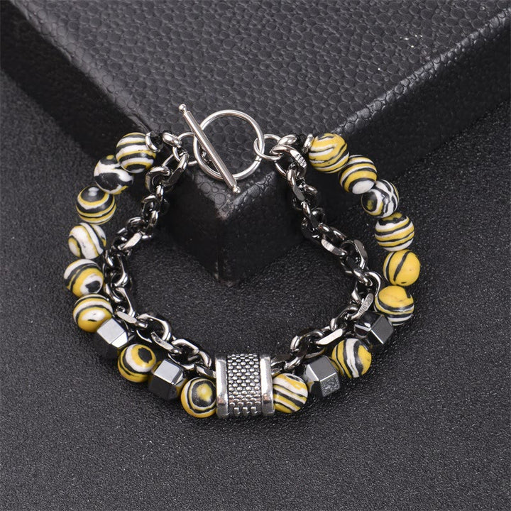 Pulsera de cadena de titanio con piedra de malaquita de 8 mm de Olivenorma