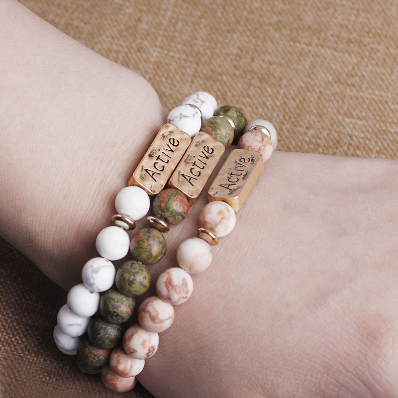 Pulsera con grabado de fe activa con piedras preciosas naturales de Olivenorma