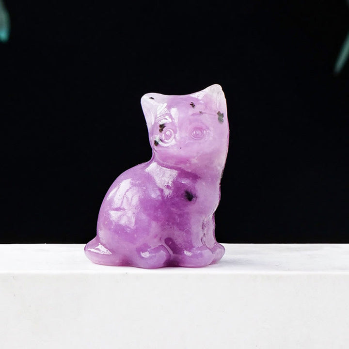 Adorno con piedra preciosa tallada en forma de gato de la suerte de cristal natural de Olivenorma