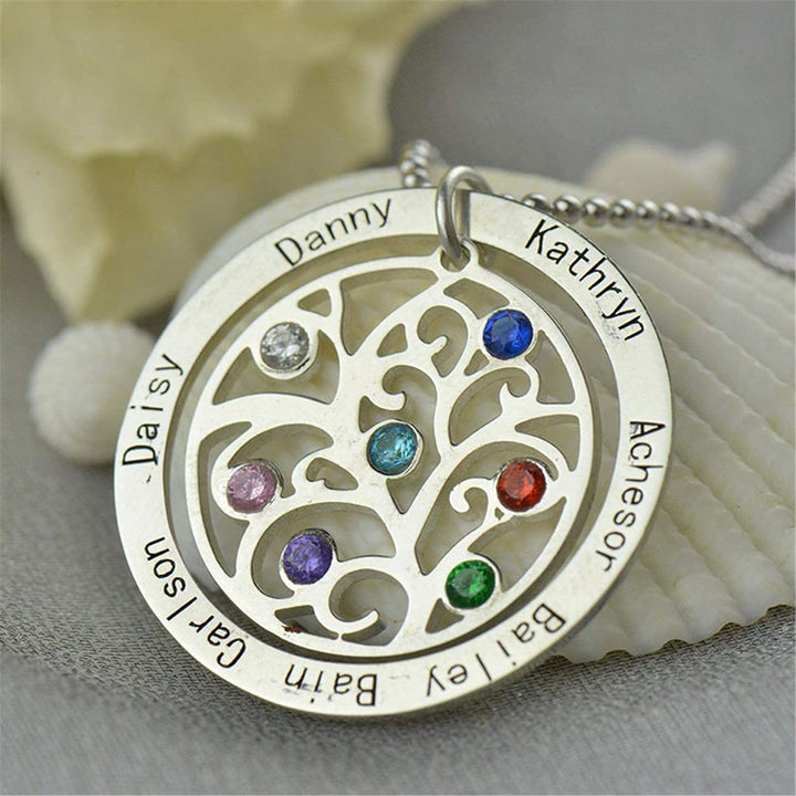 Collar con grabado de nombre y piedra natal del árbol de la vida de Olivenorma