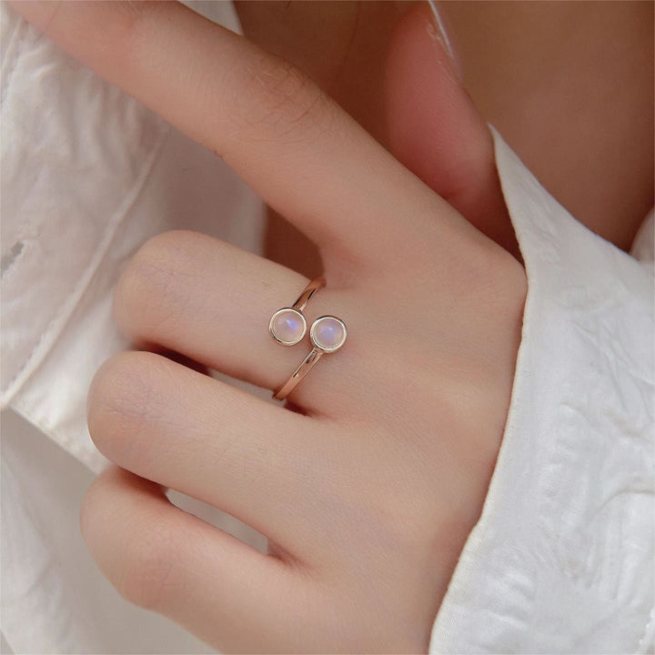Anillo ajustable abierto de piedra lunar Olivenorma S925 