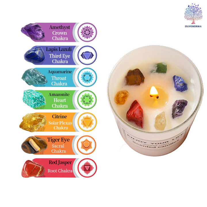 Vela sin humo para aromaterapia con cristales de piedra de chakras hecha a mano de Olivenorma 
