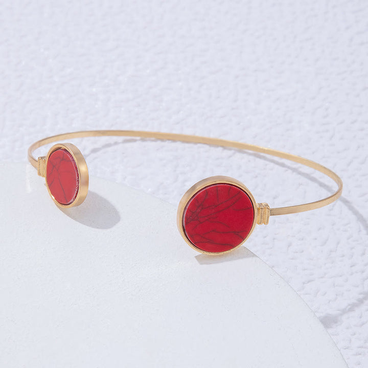 Conjunto de cinco pulseras abiertas de aleación de piedra natural Olivenorma