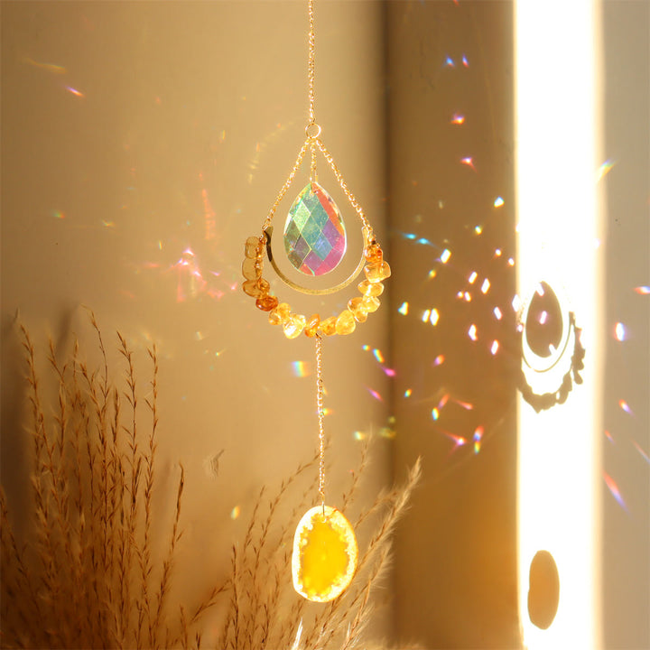 Atrapasueños de cristal de Olivenorma, decoración bohemia con forma de luna, carillón de viento 