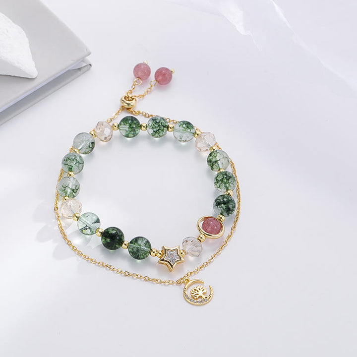 Pulsera con colgante de árbol de la vida y cuentas de ágata musgosa de Olivenorma
