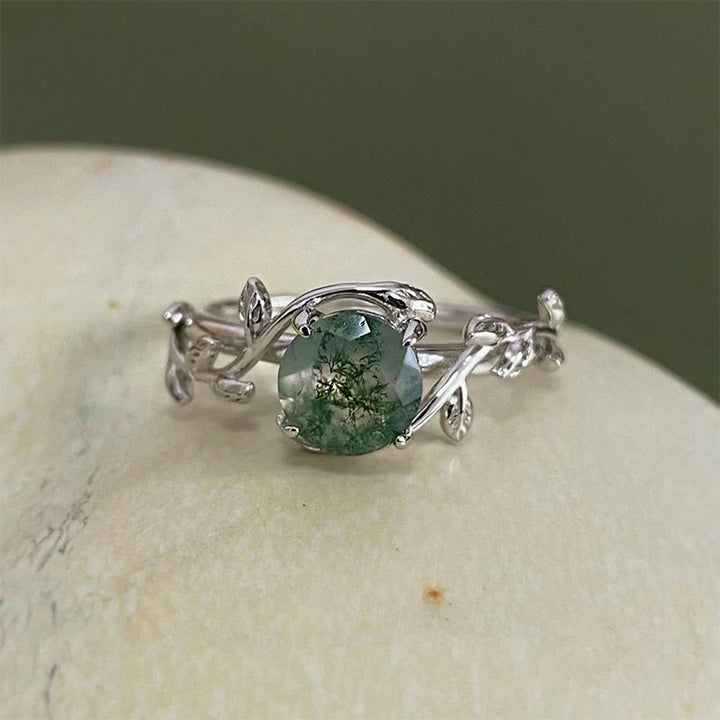 Anillo de plata de ley 925 con ágata musgosa "Waterweed Dream" de Olivenorma