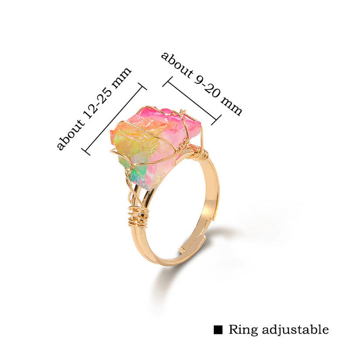 Anillo de piedra preciosa envuelta en alambre irregular en bruto natural de Olivenorma