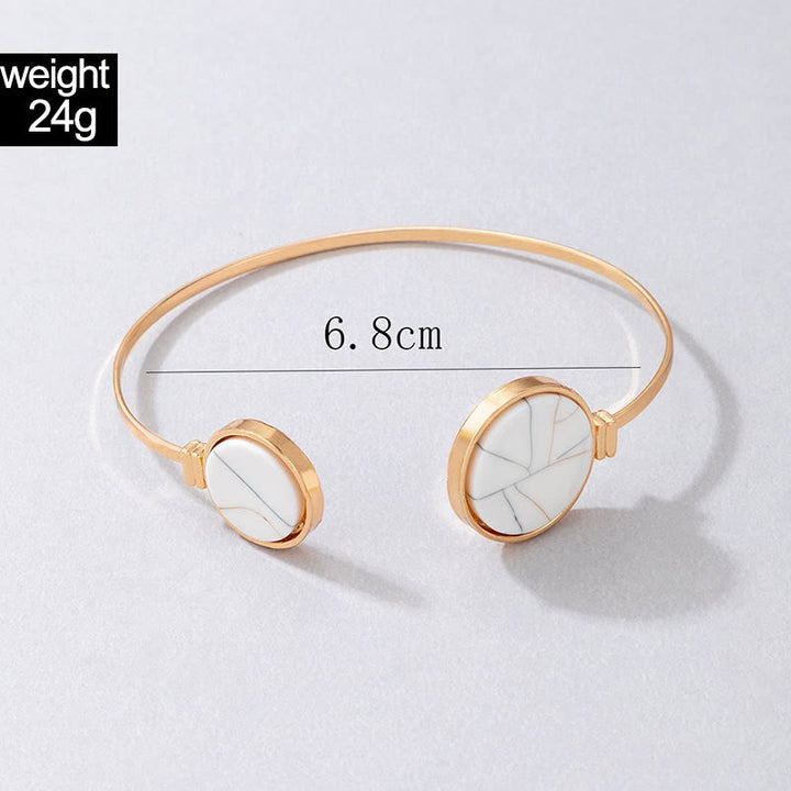 Conjunto de cinco pulseras abiertas de aleación de piedra natural Olivenorma