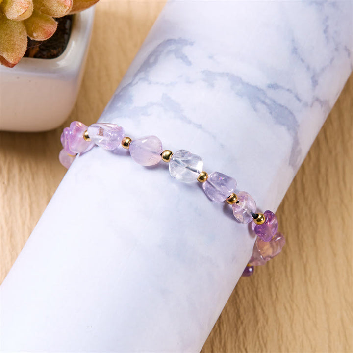 Pulsera tejida a mano con cuentas de piedra irregulares naturales de Olivenorma