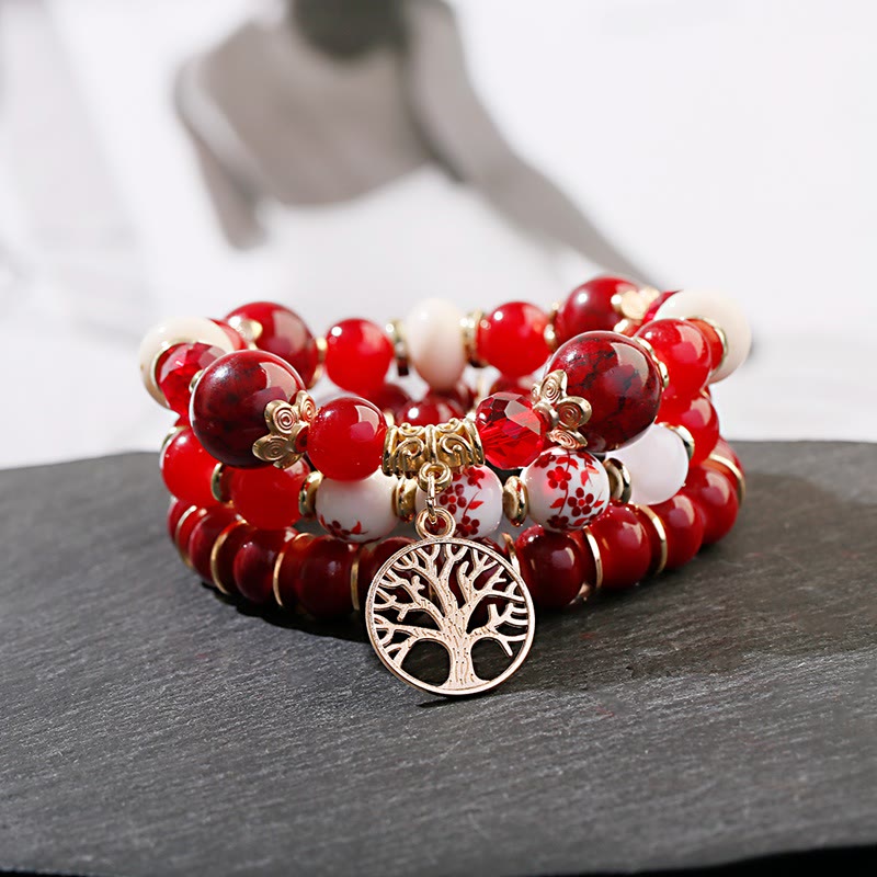 Conjunto de pulseras de cristal con forma de árbol de la vida hechas a mano de Olivenorma Boho 