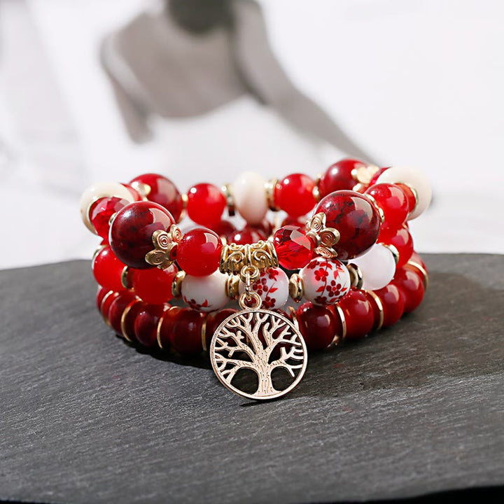 Conjunto de pulseras de cristal con forma de árbol de la vida hechas a mano de Olivenorma Boho 