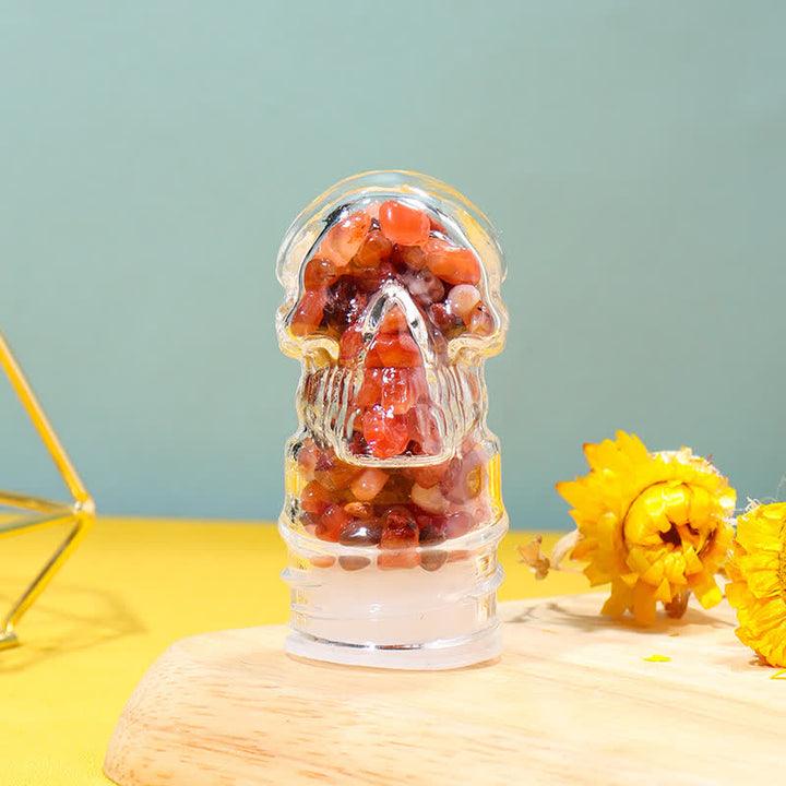 Botella de agua con decoración de cristal con forma de calavera de Olivenorma.