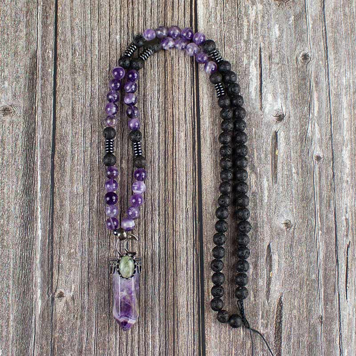 Collar Mala con colgante de prisma hexagonal de cristal natural de Olivenorma