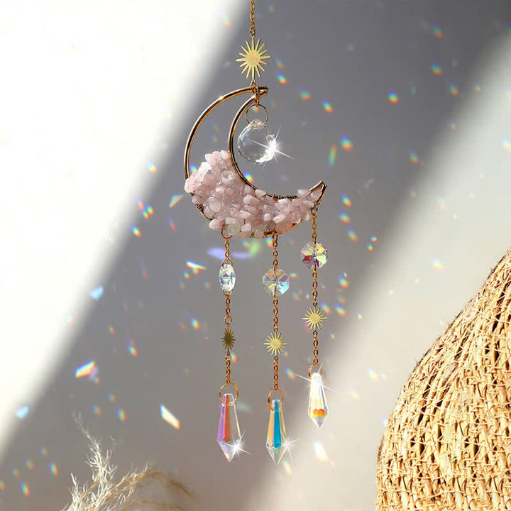 Atrapasol con forma de carillón de viento y reloj de arena de cristal lunar de Olivenorma