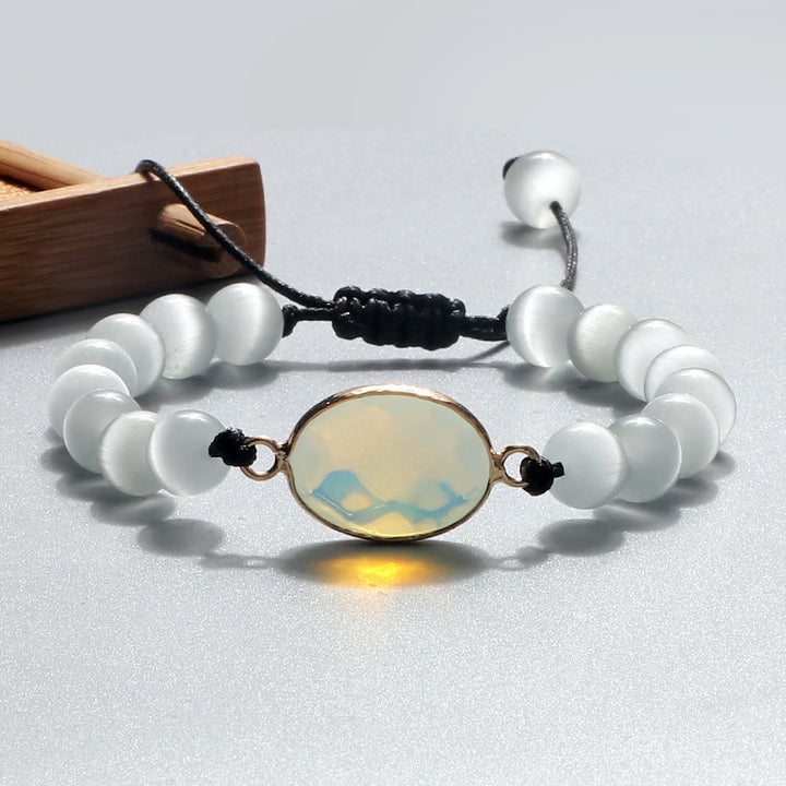 Pulsera de cuentas de opalita con piedra de ojo de gato de Olivenorma