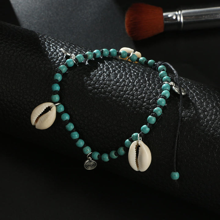 Pulsera tobillera con colgante de concha y cuentas de turquesa natural de Olivenorma