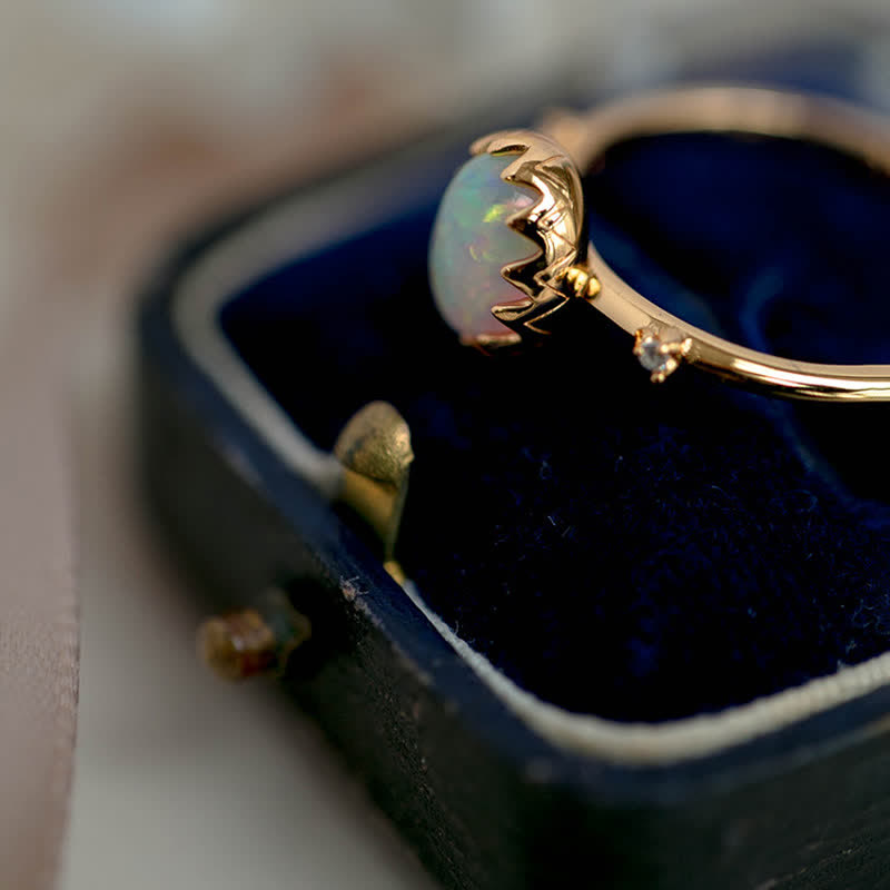 Anillo ajustable con ópalo dorado retro de Olivenorma - image 7