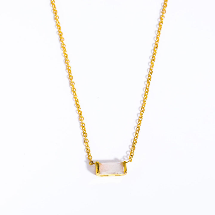 Collar de acero inoxidable con colgante rectangular sencillo de piedra natal de Olivenorma 