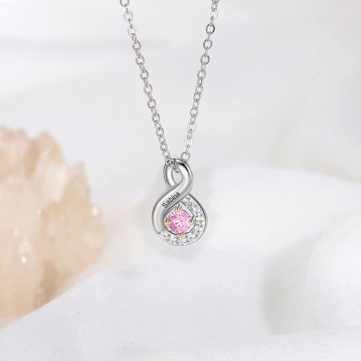 Collar con nombre grabado en piedra natal para mujer de Olivenorma