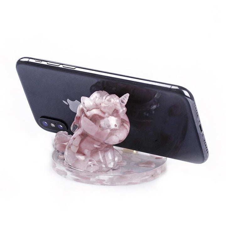 Soporte para teléfono con unicornio de cristal rosa