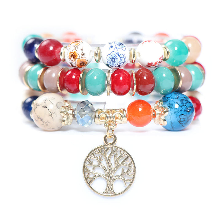 Conjunto de pulseras de cristal con forma de árbol de la vida hechas a mano de Olivenorma Boho 