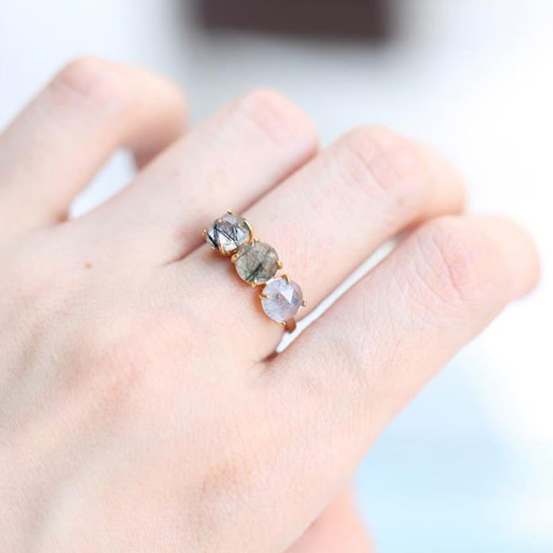 Anillo de plata de ley S925 con cuarzo rutilado natural de Olivenorma