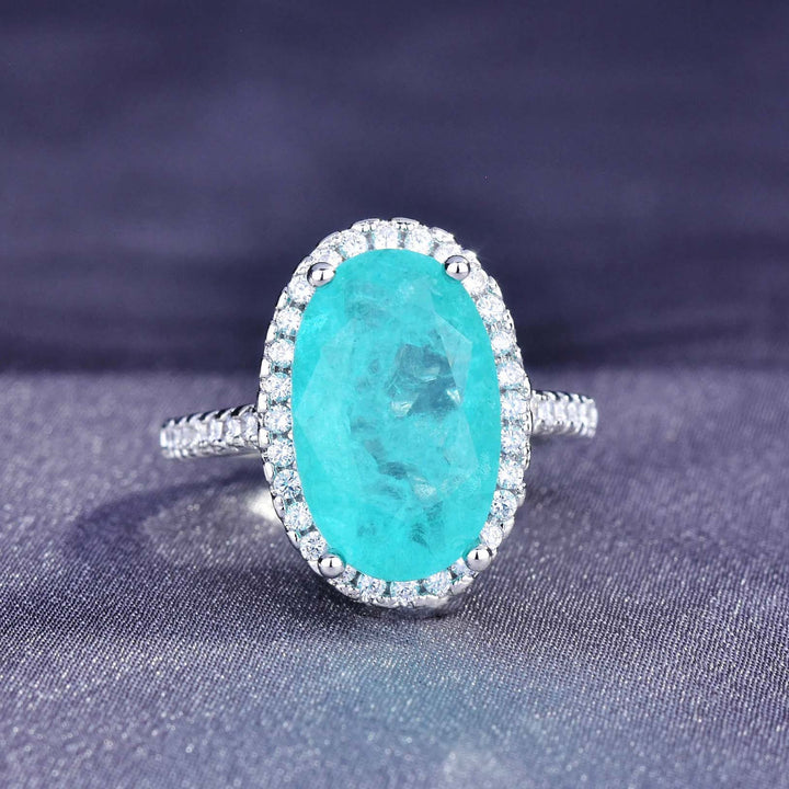 Anillo de compromiso ajustable con turmalina Paraiba ovalada grande de Olivenorma
