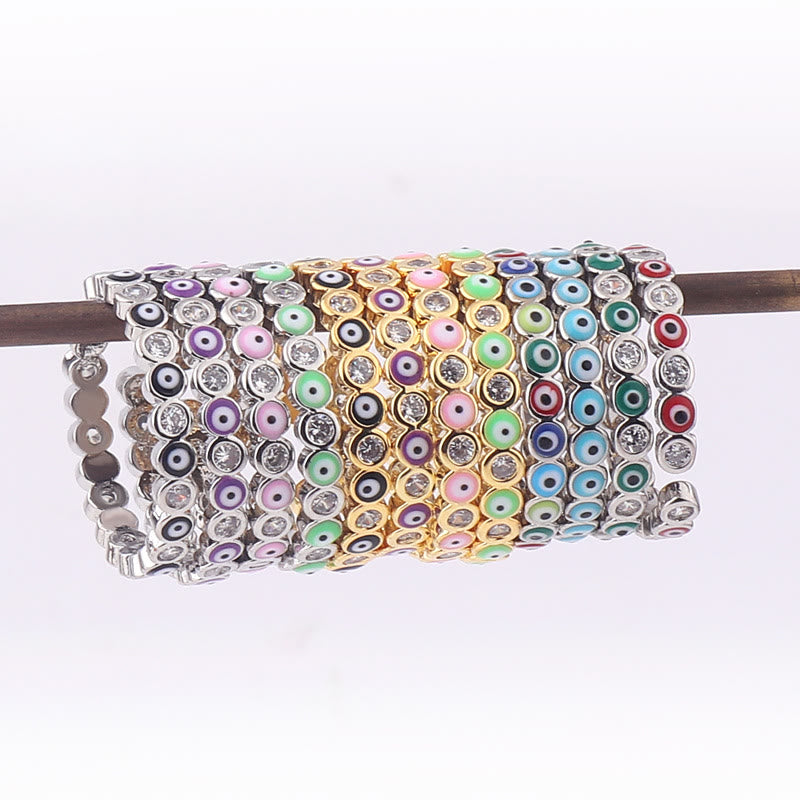 Anillo ajustable con circonita blanca y ojo malvado de colores de Olivenorma 