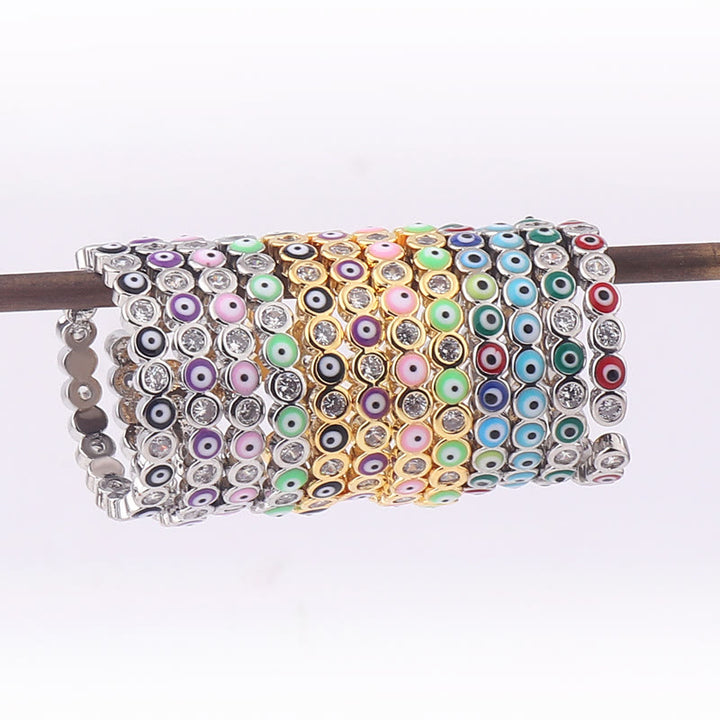 Anillo ajustable con circonita blanca y ojo malvado de colores de Olivenorma 