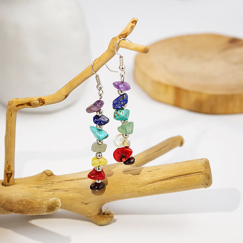 Pendientes colgantes de grava con piedra de los 7 chakras de Olivenorma