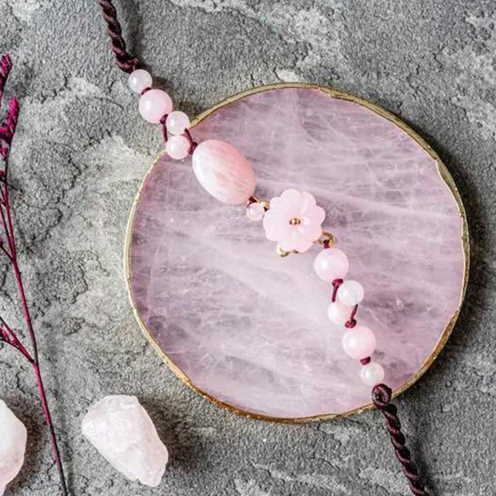 Pulsera de tobillo de cuarzo rosa La Flor del Amor