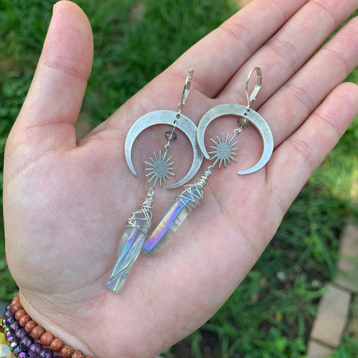 Pendientes de cristal irregulares con forma de medialuna y estrella de Olivenorma