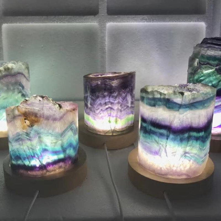 Lámpara de cristal cilíndrica de fluorita natural de Olivenorma