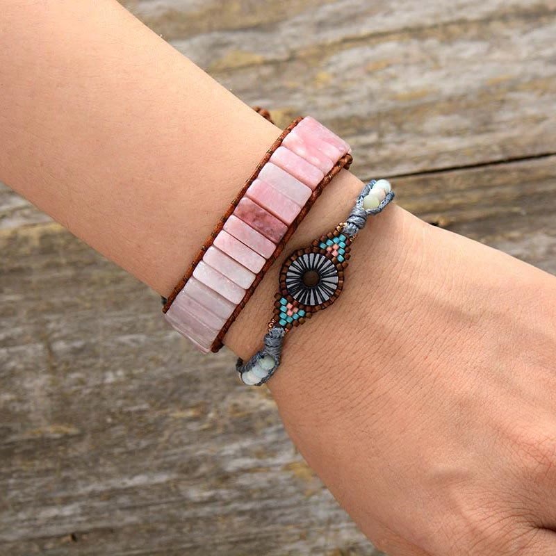 Pulsera de cuero con cordón de piedra natural cuadrada de Olivenorma