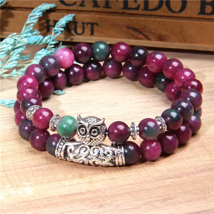 Pulsera de cuentas de cristal natural con forma de búho de Olivenorma 