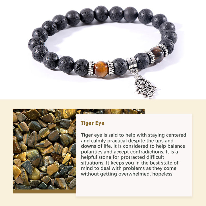 Pulsera de piedra de lava de ojo de tigre y malaquita 