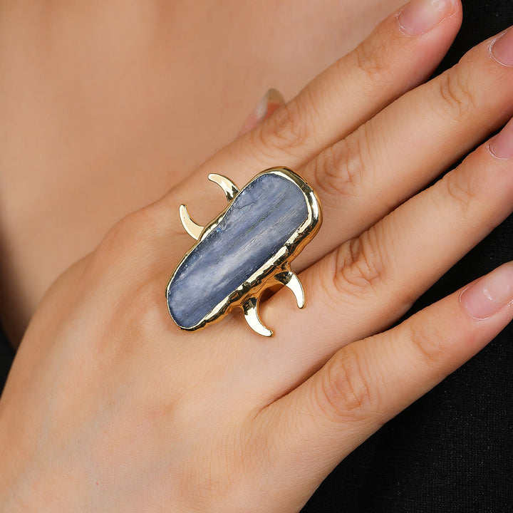 Anillo ajustable curativo de doble luna con cianita de Olivenorma